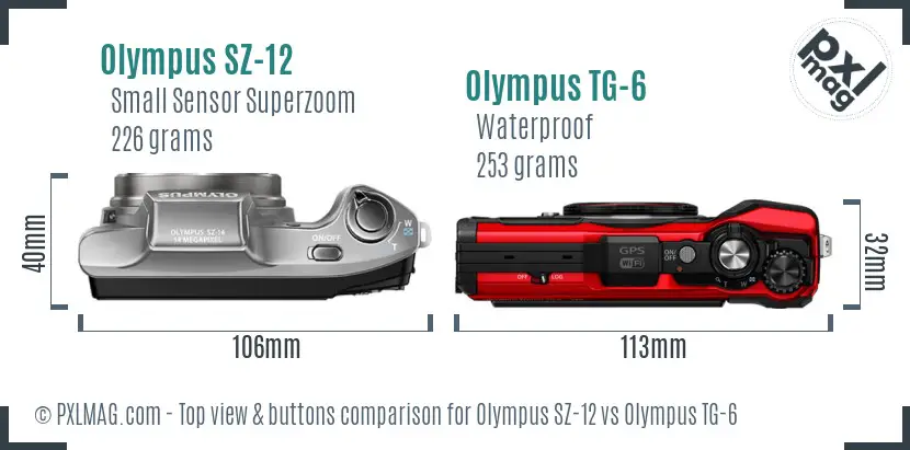 Olympus SZ-12 vs Olympus TG-6 top view buttons comparison