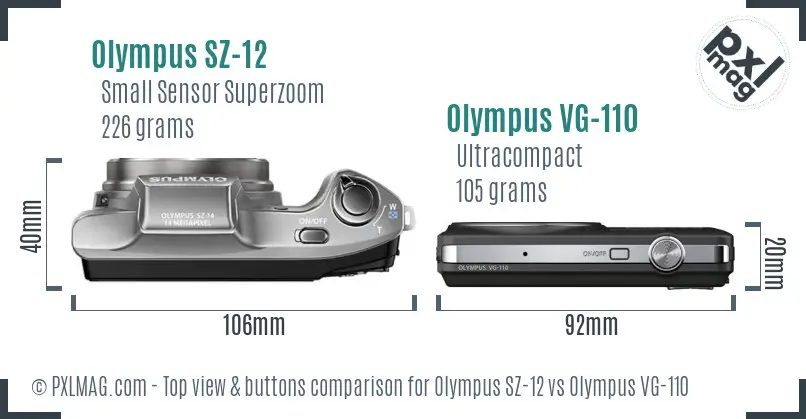 Olympus SZ-12 vs Olympus VG-110 top view buttons comparison