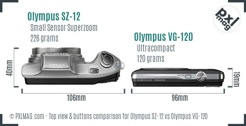 Olympus SZ-12 vs Olympus VG-120 top view buttons comparison