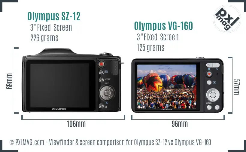 Olympus SZ-12 vs Olympus VG-160 Screen and Viewfinder comparison