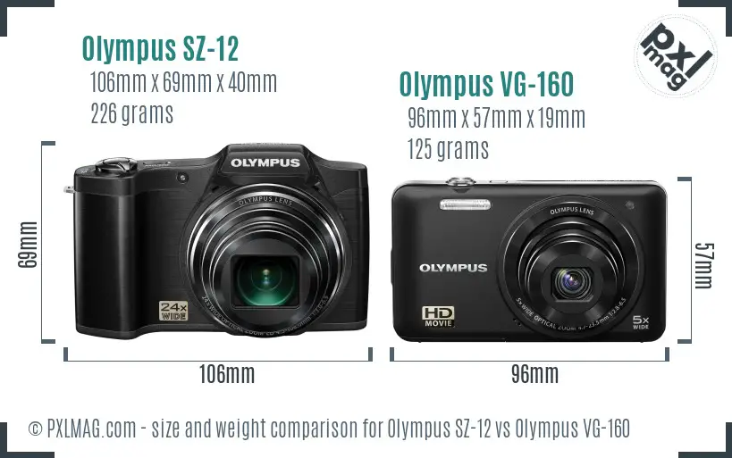 Olympus SZ-12 vs Olympus VG-160 size comparison