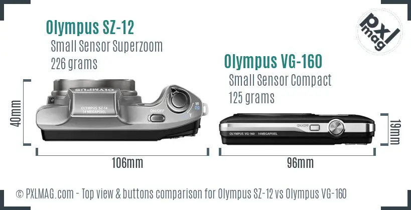 Olympus SZ-12 vs Olympus VG-160 top view buttons comparison