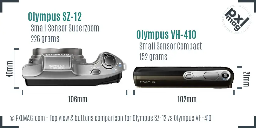 Olympus SZ-12 vs Olympus VH-410 top view buttons comparison