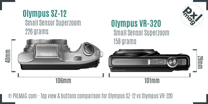Olympus SZ-12 vs Olympus VR-320 top view buttons comparison