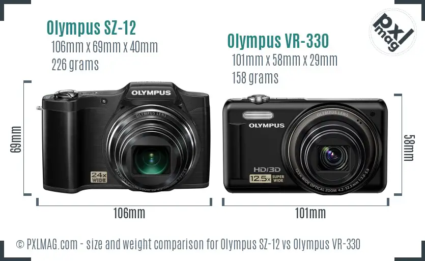Olympus SZ-12 vs Olympus VR-330 size comparison