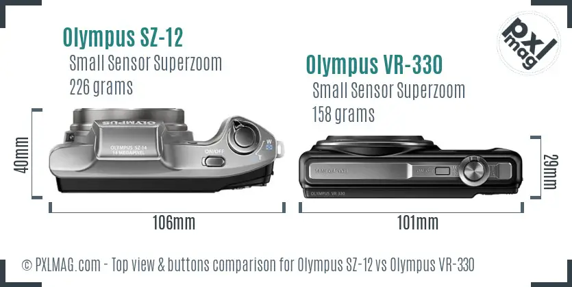 Olympus SZ-12 vs Olympus VR-330 top view buttons comparison