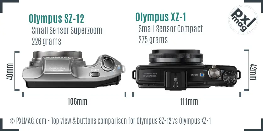 Olympus SZ-12 vs Olympus XZ-1 top view buttons comparison