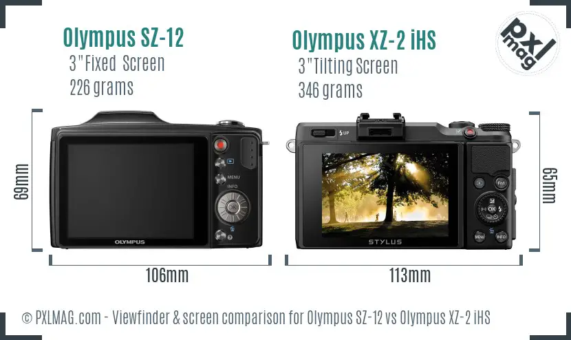 Olympus SZ-12 vs Olympus XZ-2 iHS Screen and Viewfinder comparison