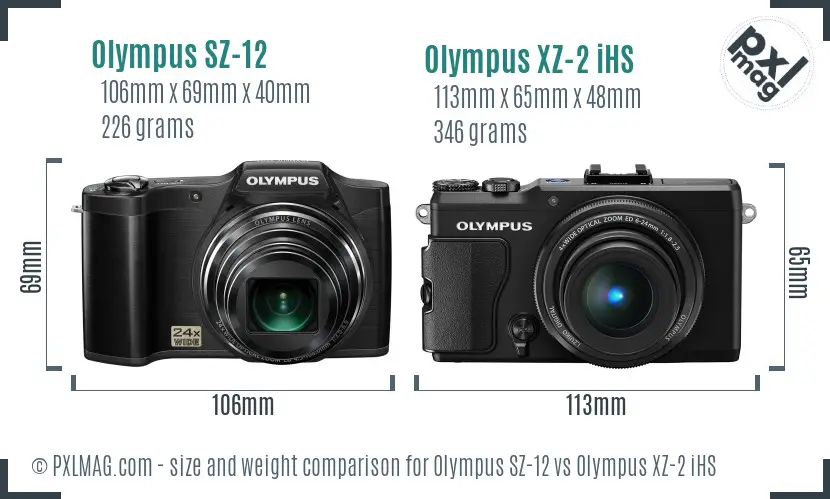 Olympus SZ-12 vs Olympus XZ-2 iHS size comparison