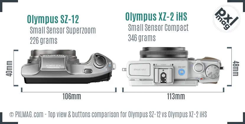 Olympus SZ-12 vs Olympus XZ-2 iHS top view buttons comparison