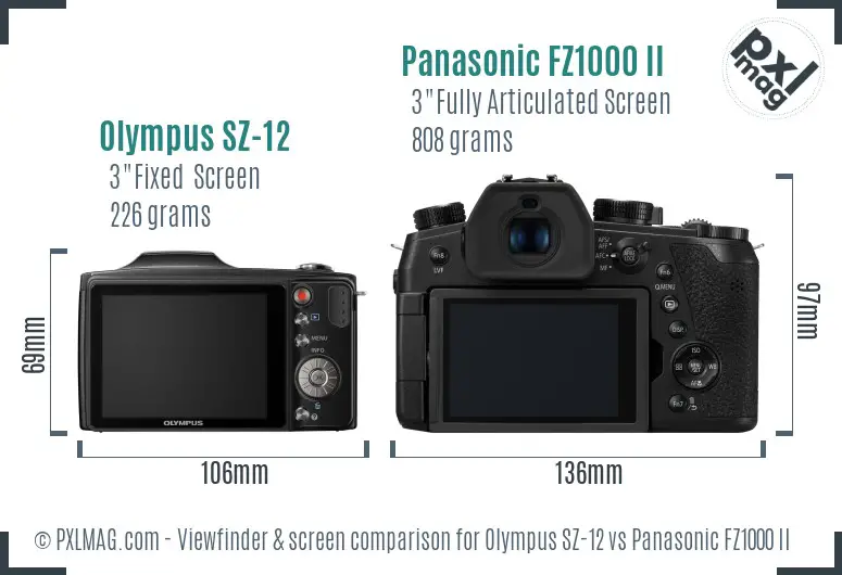 Olympus SZ-12 vs Panasonic FZ1000 II Screen and Viewfinder comparison