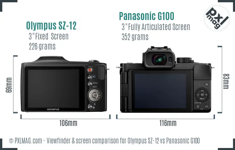 Olympus SZ-12 vs Panasonic G100 Screen and Viewfinder comparison