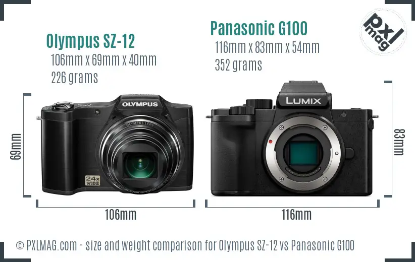 Olympus SZ-12 vs Panasonic G100 size comparison