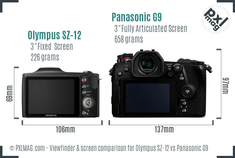 Olympus SZ-12 vs Panasonic G9 Screen and Viewfinder comparison