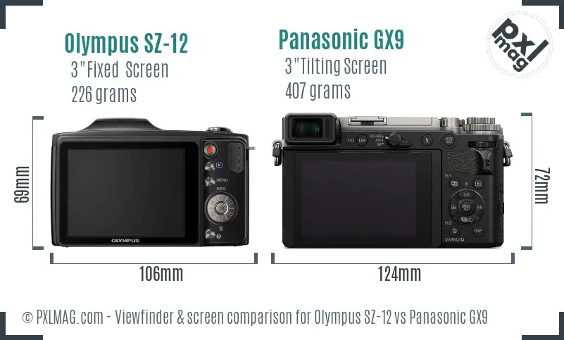 Olympus SZ-12 vs Panasonic GX9 Screen and Viewfinder comparison