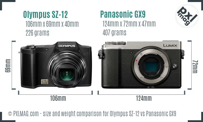 Olympus SZ-12 vs Panasonic GX9 size comparison