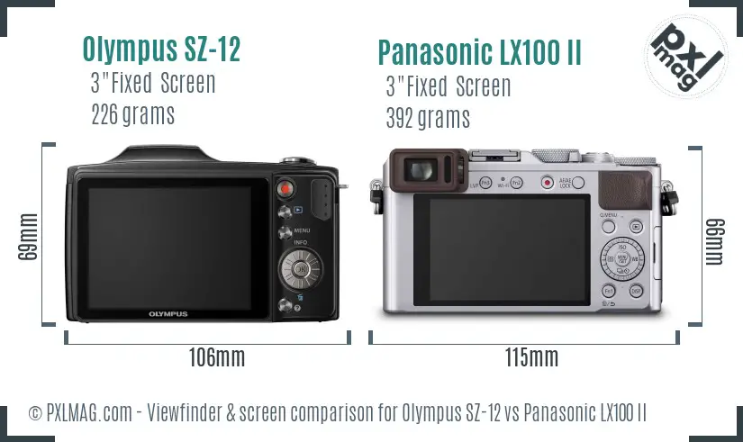 Olympus SZ-12 vs Panasonic LX100 II Screen and Viewfinder comparison