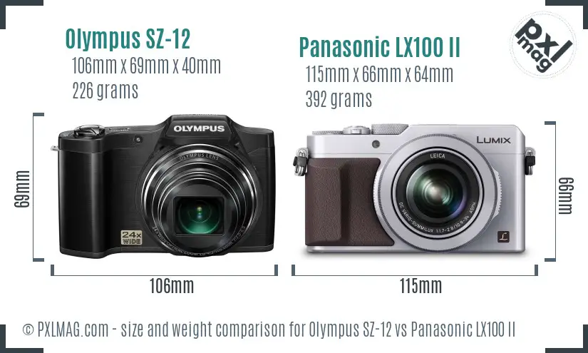 Olympus SZ-12 vs Panasonic LX100 II size comparison