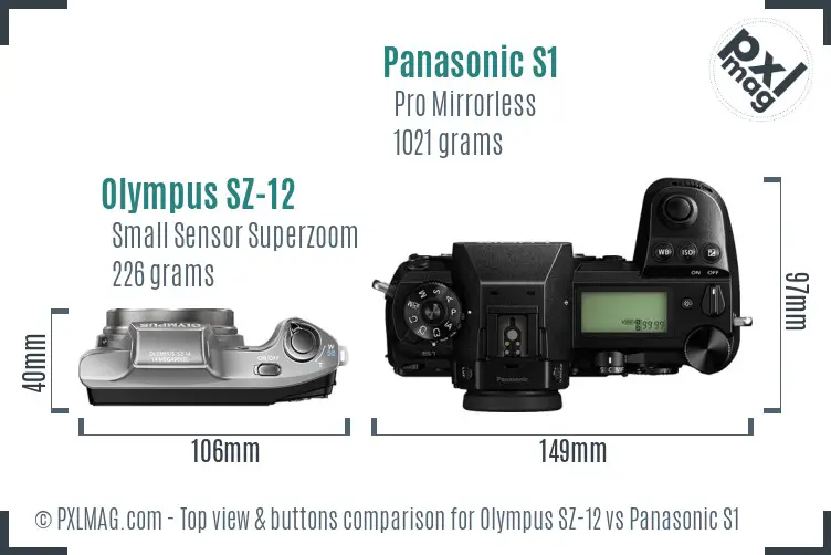 Olympus SZ-12 vs Panasonic S1 top view buttons comparison