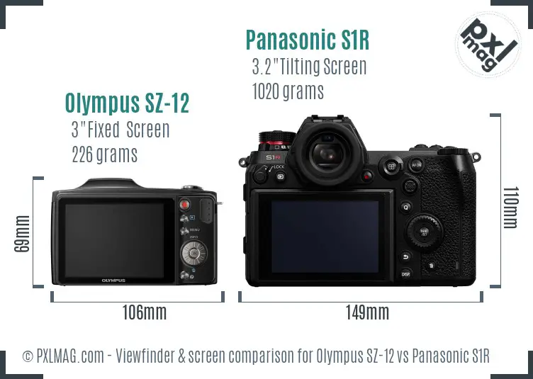 Olympus SZ-12 vs Panasonic S1R Screen and Viewfinder comparison