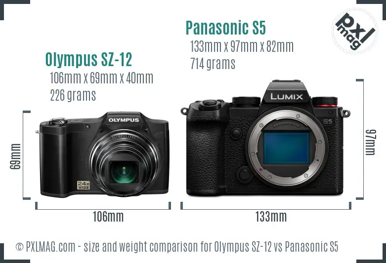 Olympus SZ-12 vs Panasonic S5 size comparison