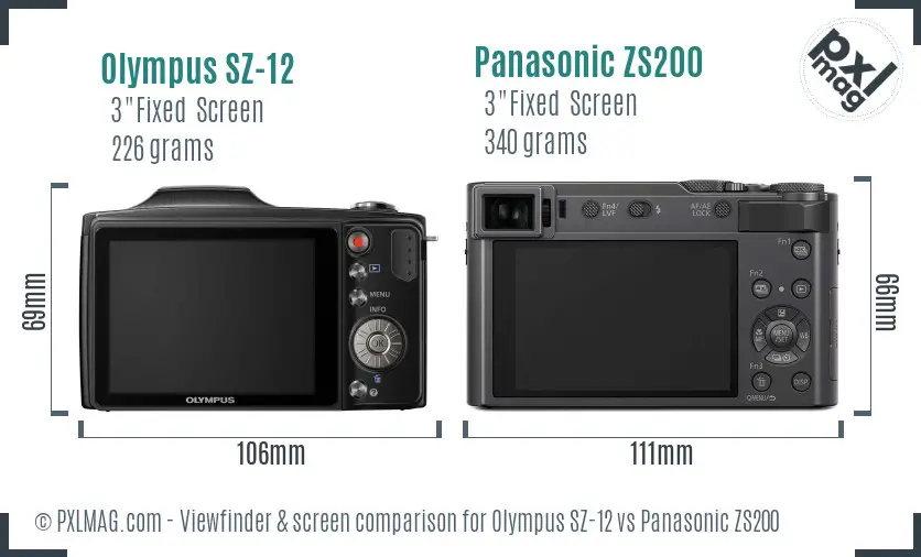 Olympus SZ-12 vs Panasonic ZS200 Screen and Viewfinder comparison