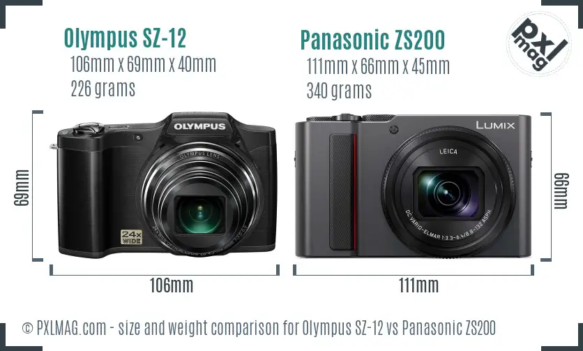Olympus SZ-12 vs Panasonic ZS200 size comparison