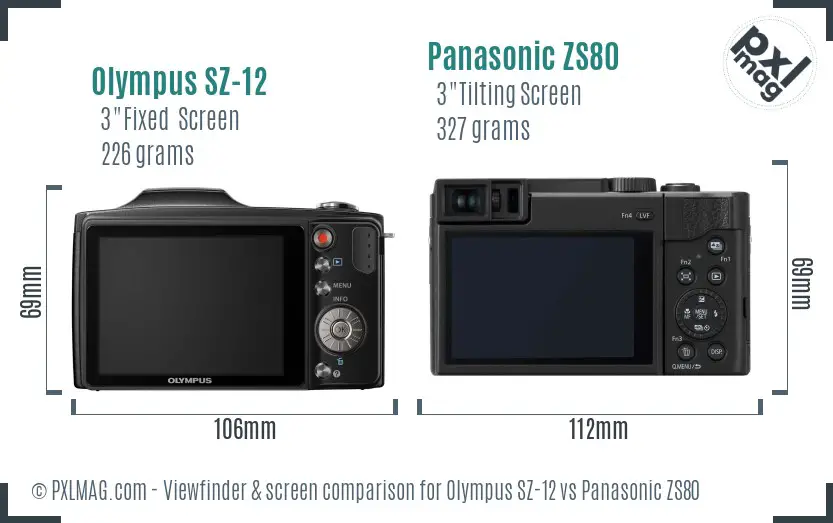 Olympus SZ-12 vs Panasonic ZS80 Screen and Viewfinder comparison