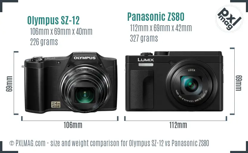Olympus SZ-12 vs Panasonic ZS80 size comparison