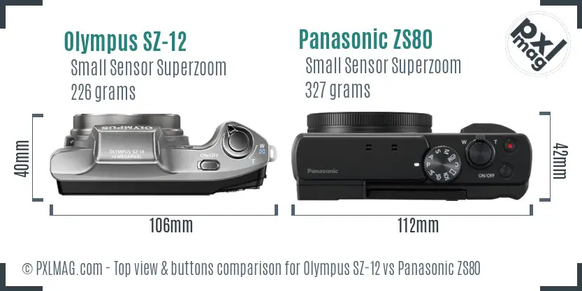 Olympus SZ-12 vs Panasonic ZS80 top view buttons comparison