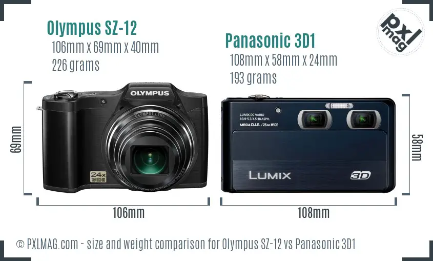 Olympus SZ-12 vs Panasonic 3D1 size comparison