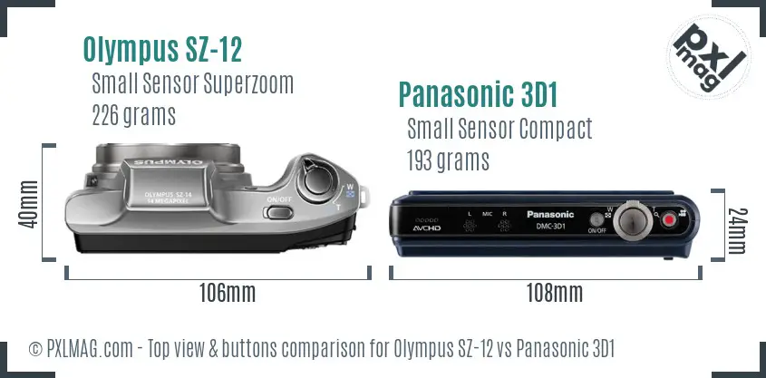 Olympus SZ-12 vs Panasonic 3D1 top view buttons comparison