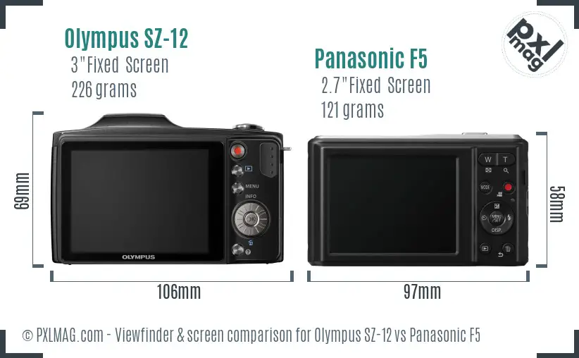 Olympus SZ-12 vs Panasonic F5 Screen and Viewfinder comparison