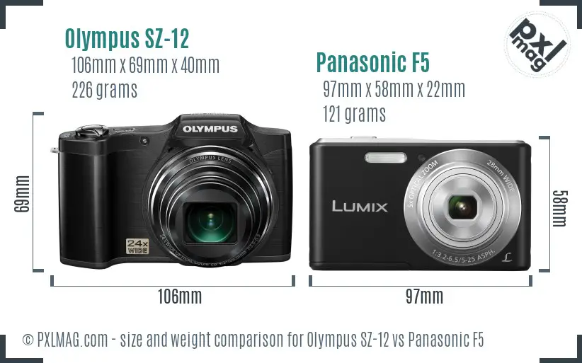 Olympus SZ-12 vs Panasonic F5 size comparison