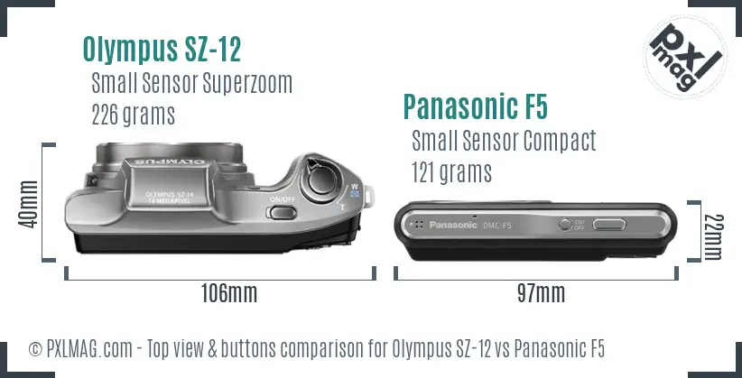 Olympus SZ-12 vs Panasonic F5 top view buttons comparison
