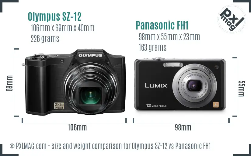 Olympus SZ-12 vs Panasonic FH1 size comparison