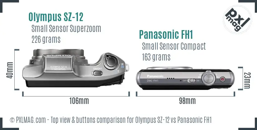 Olympus SZ-12 vs Panasonic FH1 top view buttons comparison