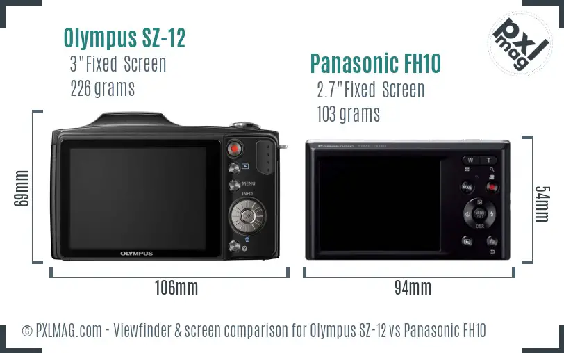 Olympus SZ-12 vs Panasonic FH10 Screen and Viewfinder comparison
