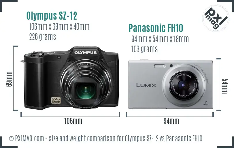 Olympus SZ-12 vs Panasonic FH10 size comparison