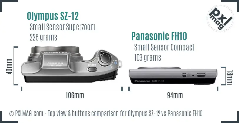 Olympus SZ-12 vs Panasonic FH10 top view buttons comparison