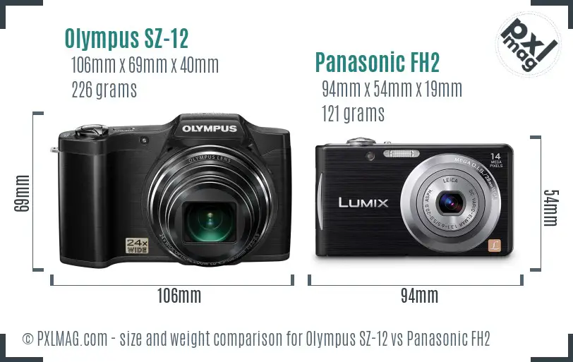 Olympus SZ-12 vs Panasonic FH2 size comparison