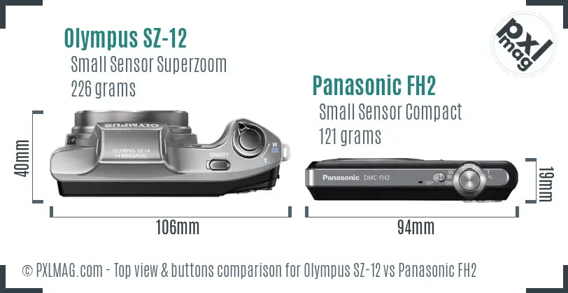 Olympus SZ-12 vs Panasonic FH2 top view buttons comparison