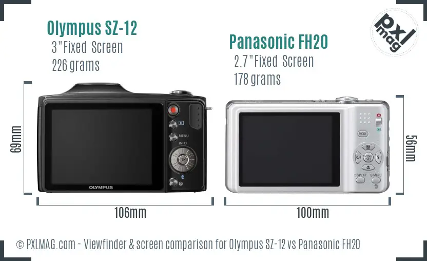 Olympus SZ-12 vs Panasonic FH20 Screen and Viewfinder comparison