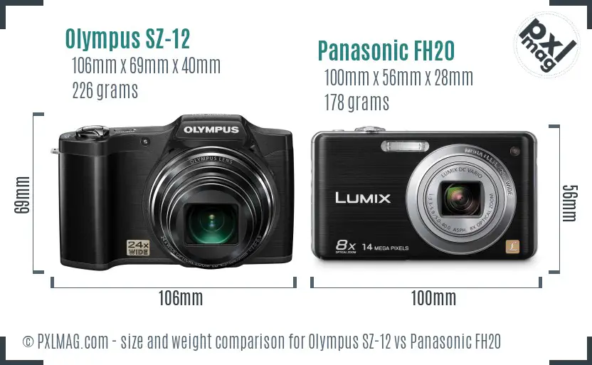 Olympus SZ-12 vs Panasonic FH20 size comparison