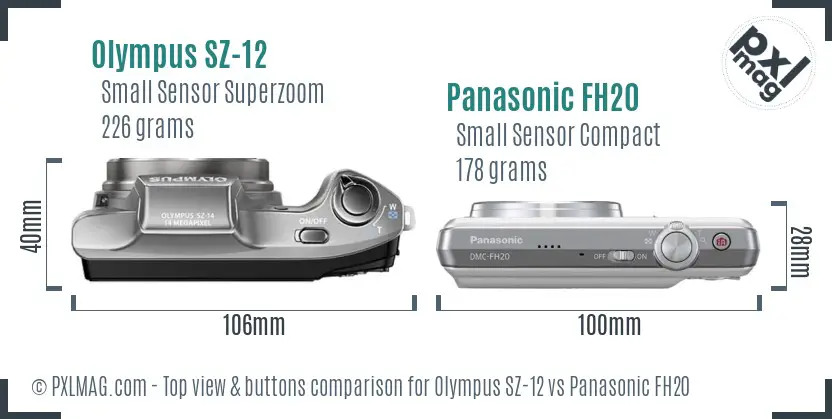 Olympus SZ-12 vs Panasonic FH20 top view buttons comparison