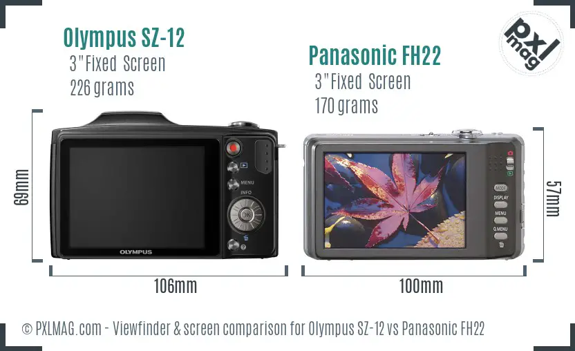 Olympus SZ-12 vs Panasonic FH22 Screen and Viewfinder comparison