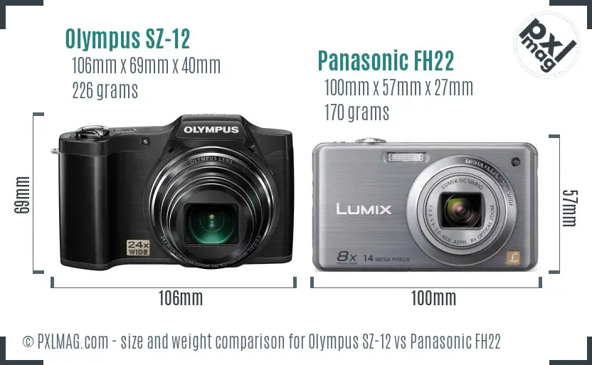 Olympus SZ-12 vs Panasonic FH22 size comparison