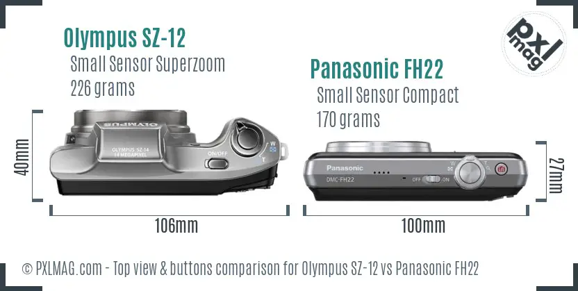 Olympus SZ-12 vs Panasonic FH22 top view buttons comparison