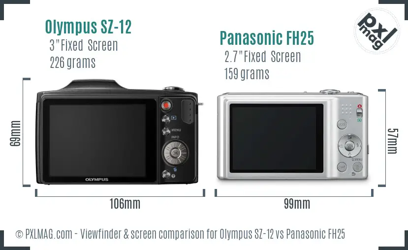 Olympus SZ-12 vs Panasonic FH25 Screen and Viewfinder comparison