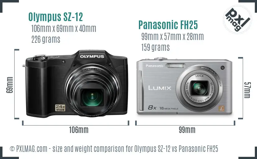 Olympus SZ-12 vs Panasonic FH25 size comparison